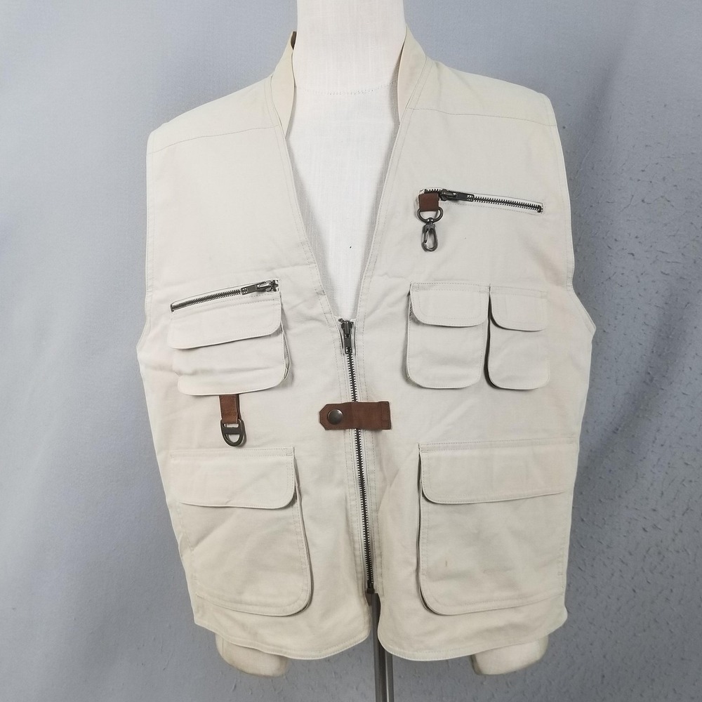 Reel Legends Vest Mens XL Beige Multi Pocket Fishing Utility Outdoor Travel